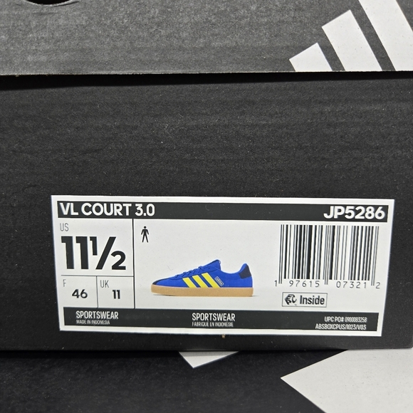 adidas Men\'s VL Court 3.0 JP5286 Bright Royal Pure Sulfur Shoes Size 11.5 New